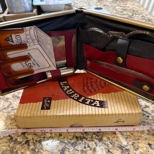 Vintage Laurita Toell Travel Case Beauty Kit Black Croc